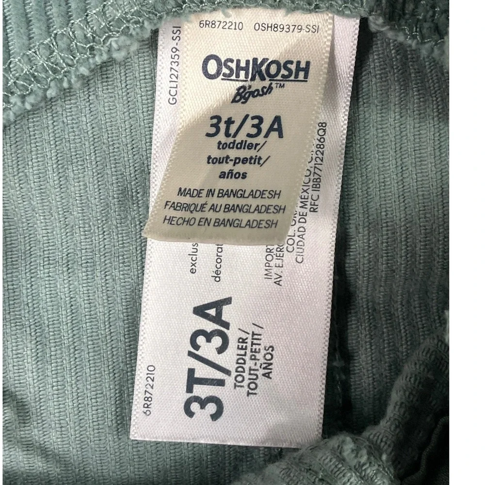 OshKosh Bgosh Toddler Girls Sage Green Corduroy Jumper Dress Pinafore 3T A-077
